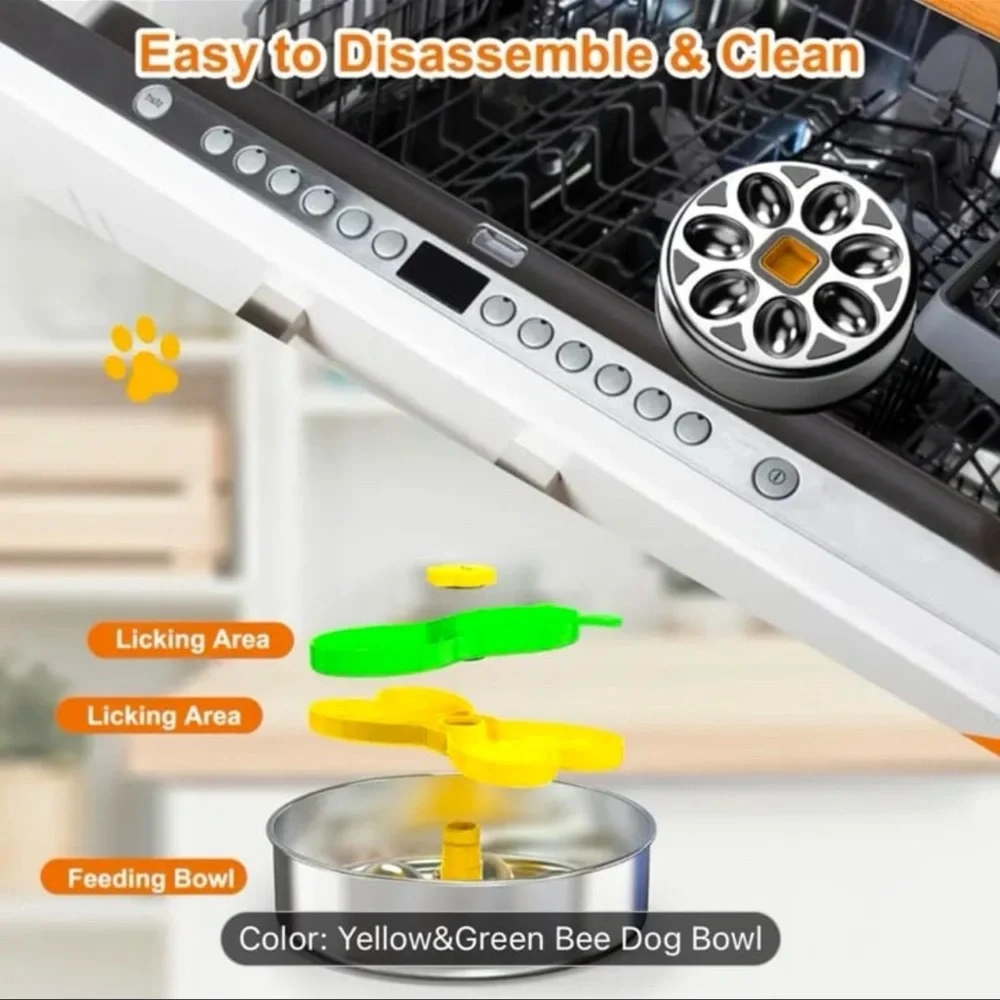 Stainless Steel Slow Feeder Dog Bowl with Bee Design, Non-Slip Silicone Base